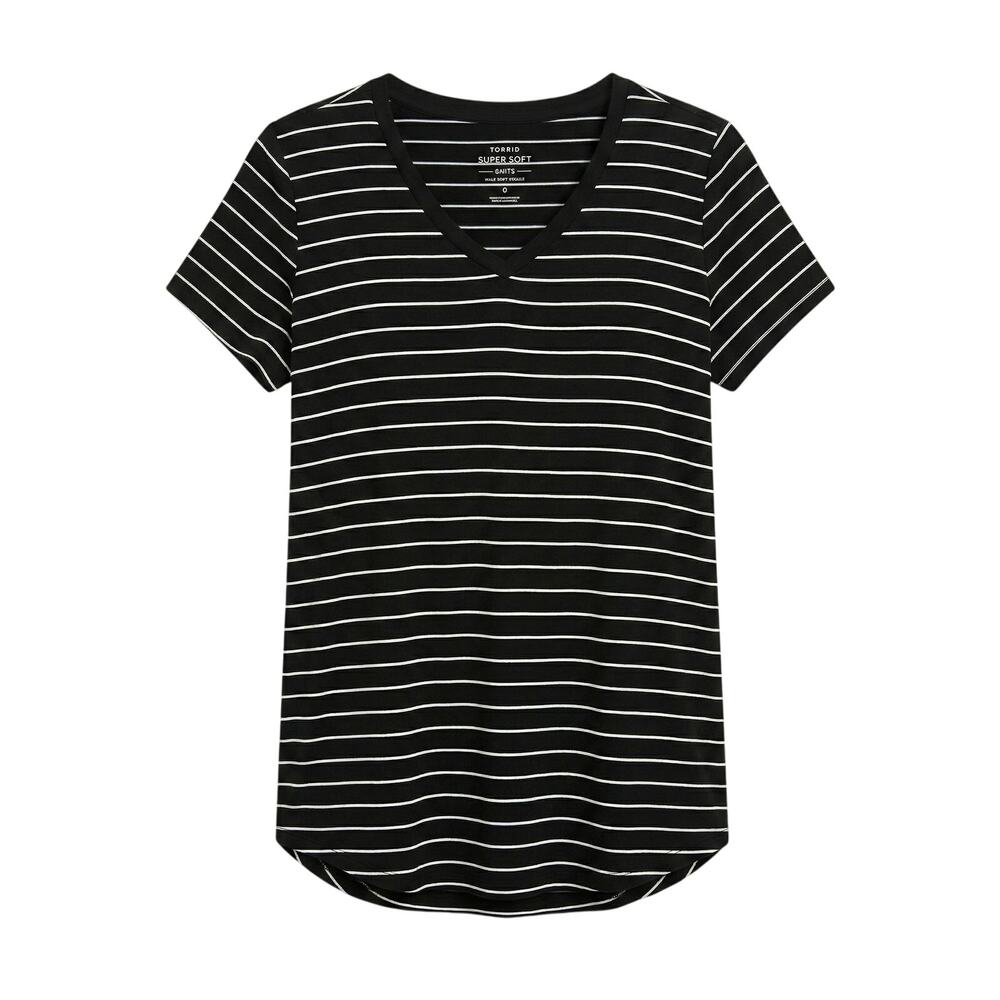 Torrid Women's L Minimalist Staple Nautical Career Office Striped V-Neck T-Shirt